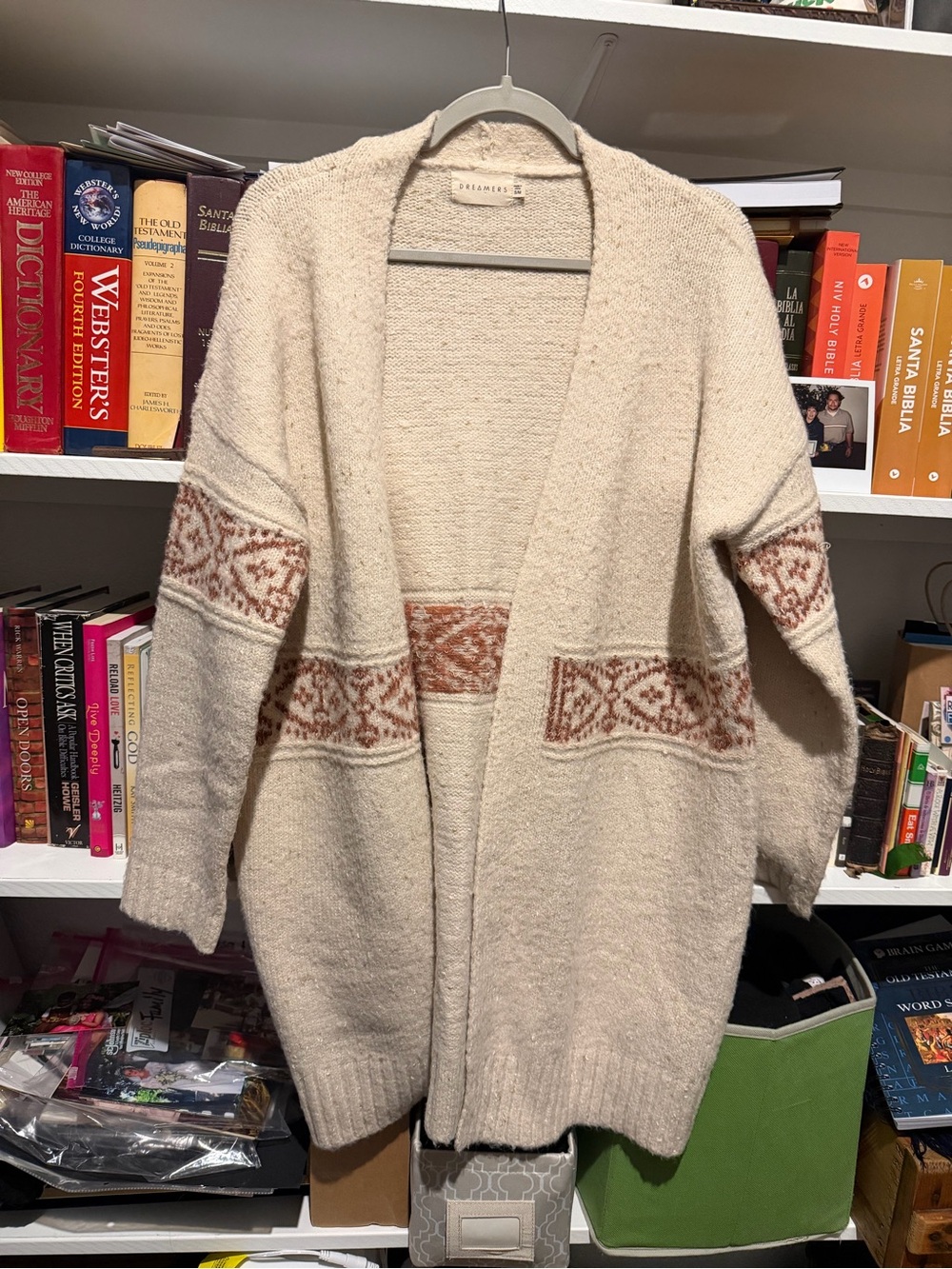 Dreamers Cream Cardigan with Rust Patterned Bands